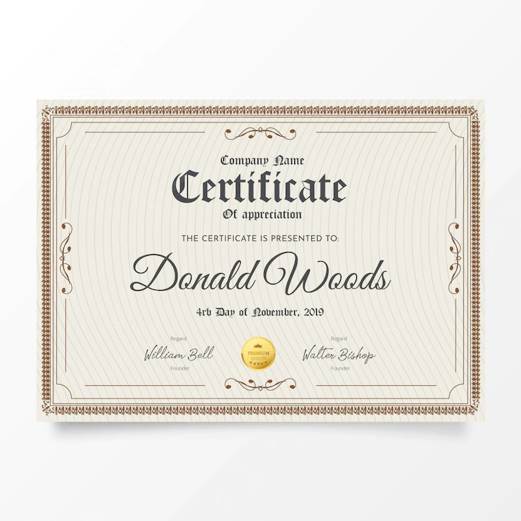 Traditional Certificate With Classic Frame 1361 1580