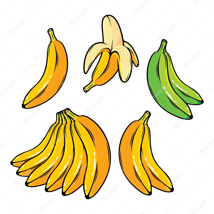 Vector Set Cartoon Yellow Bananas Overripe Banana Single Banana Peeled Banana Bunch 9845 80