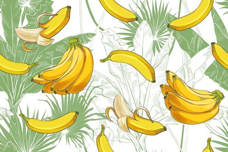 Vector tropical bananas palm textural seamless pattern. Premium Vector