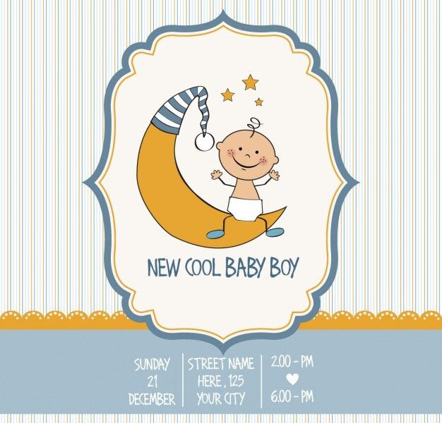 Vintage baby boy shower card Free Vector