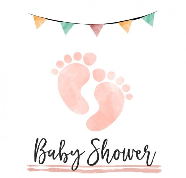 Watercolor baby shower card with footprints Free Vector