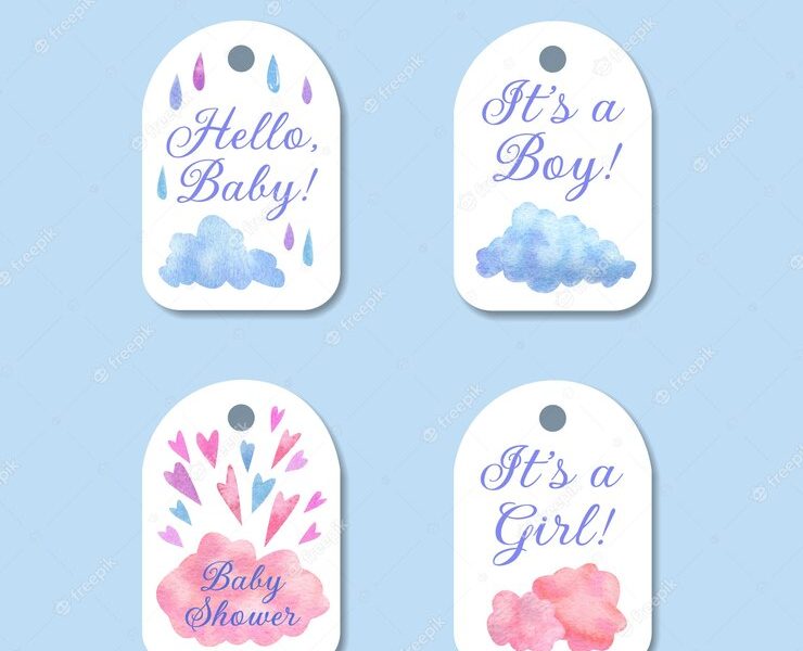 Watercolor hand drawn baby shower labels Free Vector