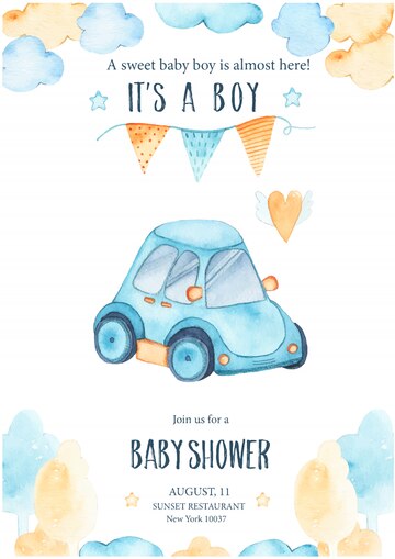 Watercolor Its Baby Boy Shower With Cute Blue Car Auto Garland 114579 990