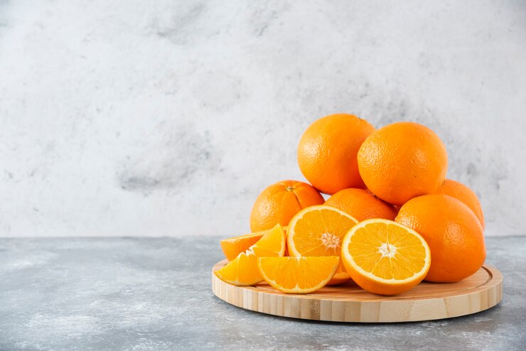 Wooden Board Full Juicy Slices Orange Fruit Stone Table 114579 40331