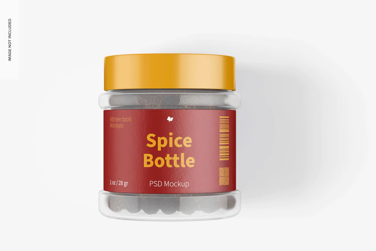 1 Oz Clear Pet Spice Bottle Mockup Top View 1332 6810