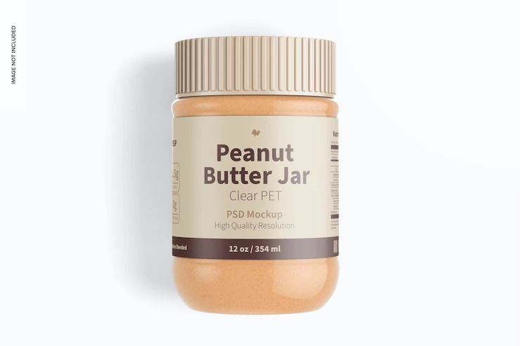 12 Oz Clear Pet Peanut Butter Jar Mockup Top View 1332 6661