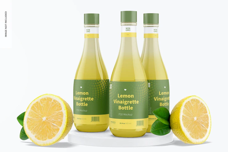 14 5 Oz Lemon Vinaigrette Bottles Mockup 1332 5185