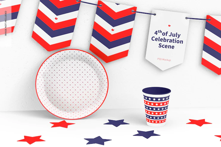 4th of july celebration scene mockup, front view Free Psd