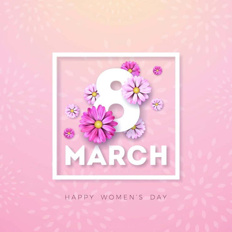 8 March Happy Womens Day Floral Greeting Card International Holiday Illustration With Flower Design Pink Background 1314 2576