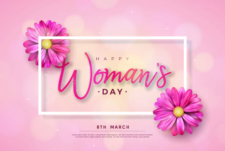 8 March Happy Womens Day Floral Greeting Card International Holiday Illustration With Flower Design Pink Background 1314 2577