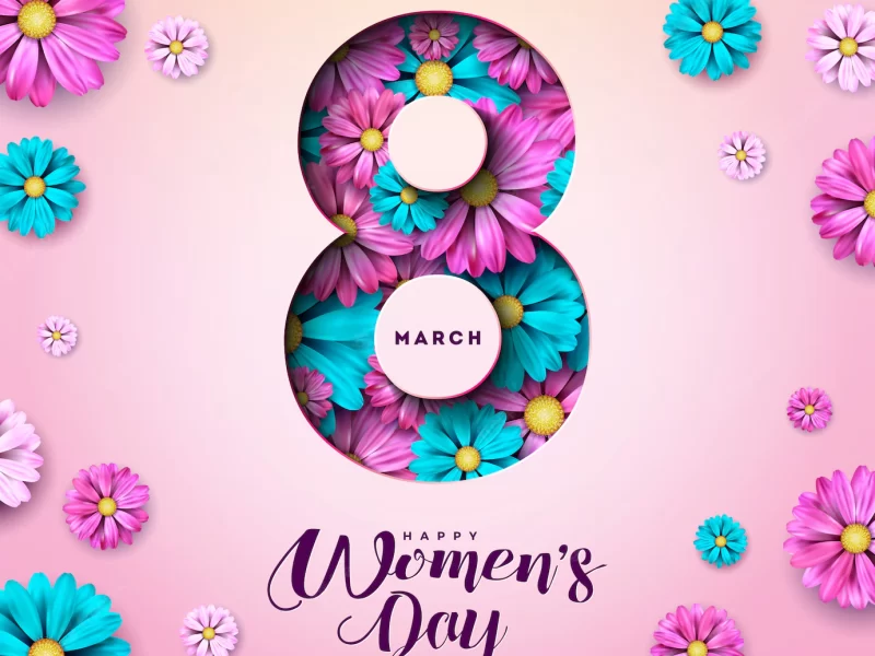 8 march. happy women’s day floral greeting card. Free Vector