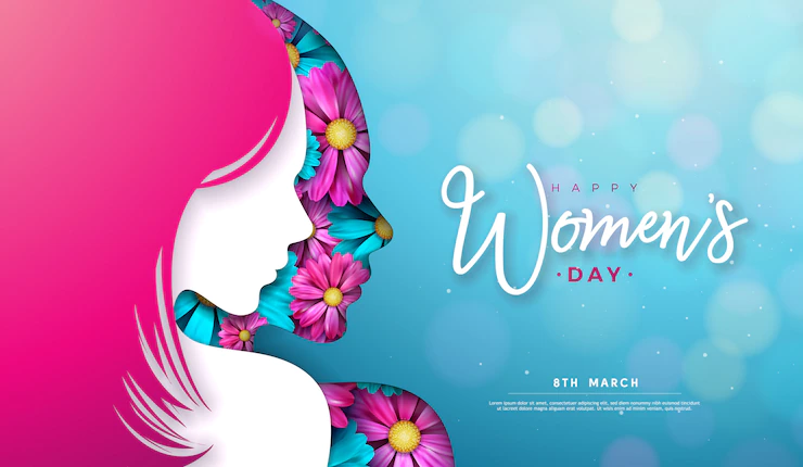 8 March Women S Day Greeting Card Design With Young Woman Silhouette Flower 1314 2585