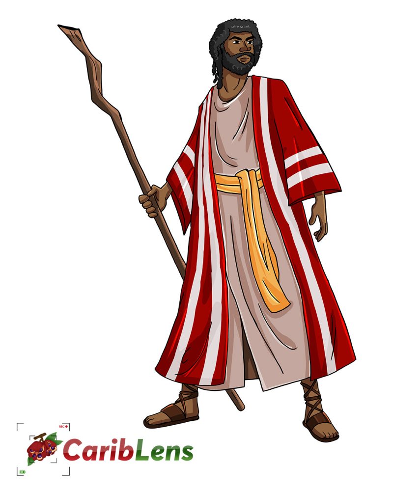 Cartoon African Black Moses standing with his staff free illustration or image