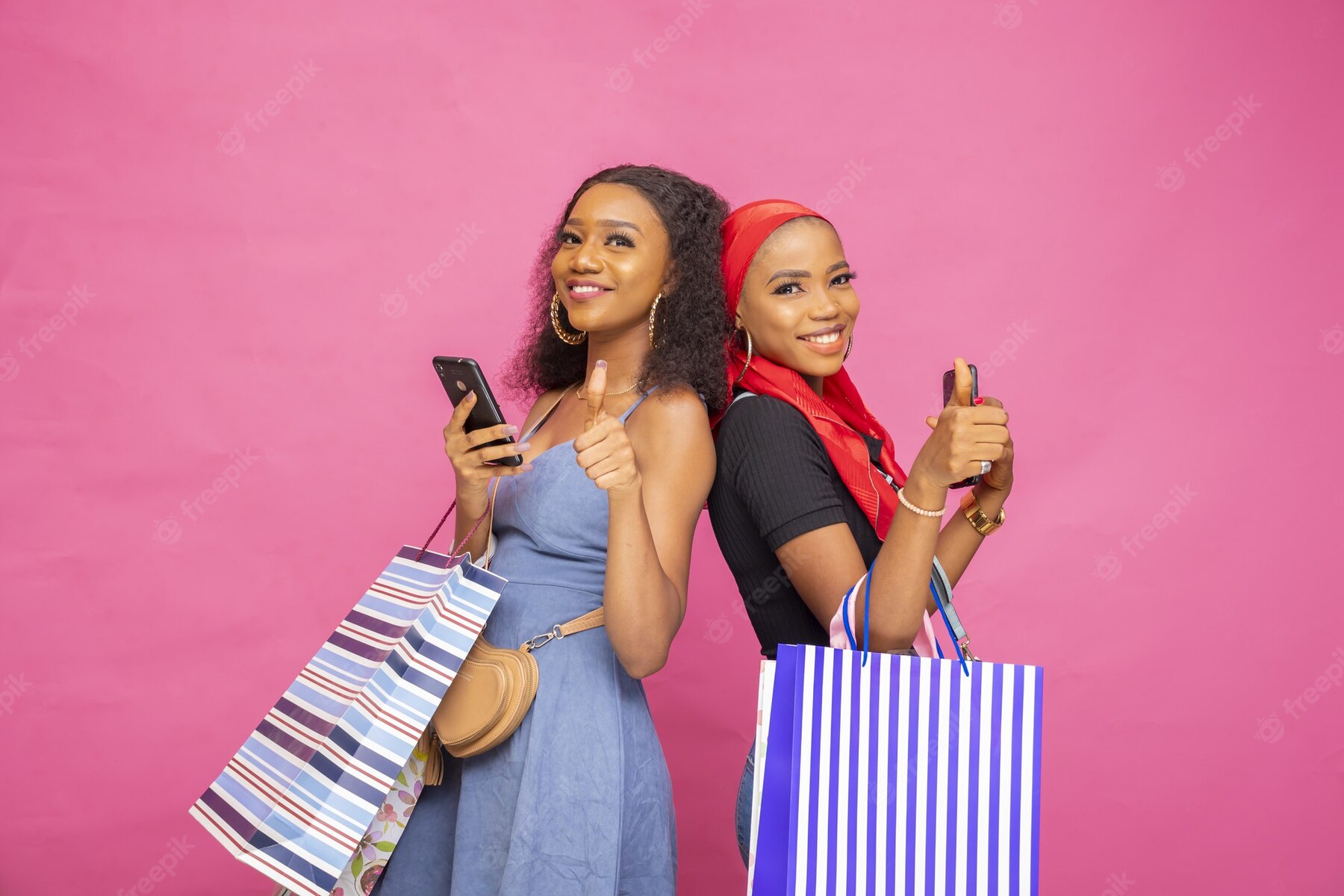 Happy Young African Black Ladies Posing With Shopping Bags With Thumbs Up Free Photo Black Woman Going Shopping Black Girls Going Shopping