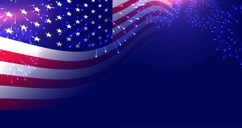 American flag with firework display background Free Vector