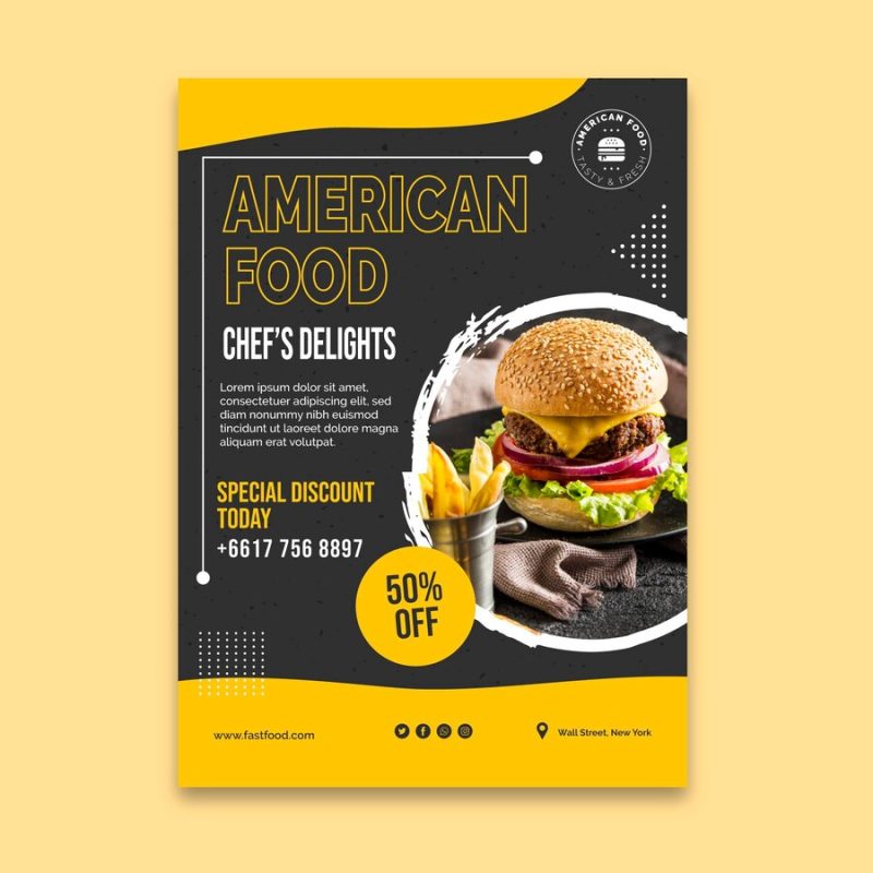 American food vertical flyer Free Vector