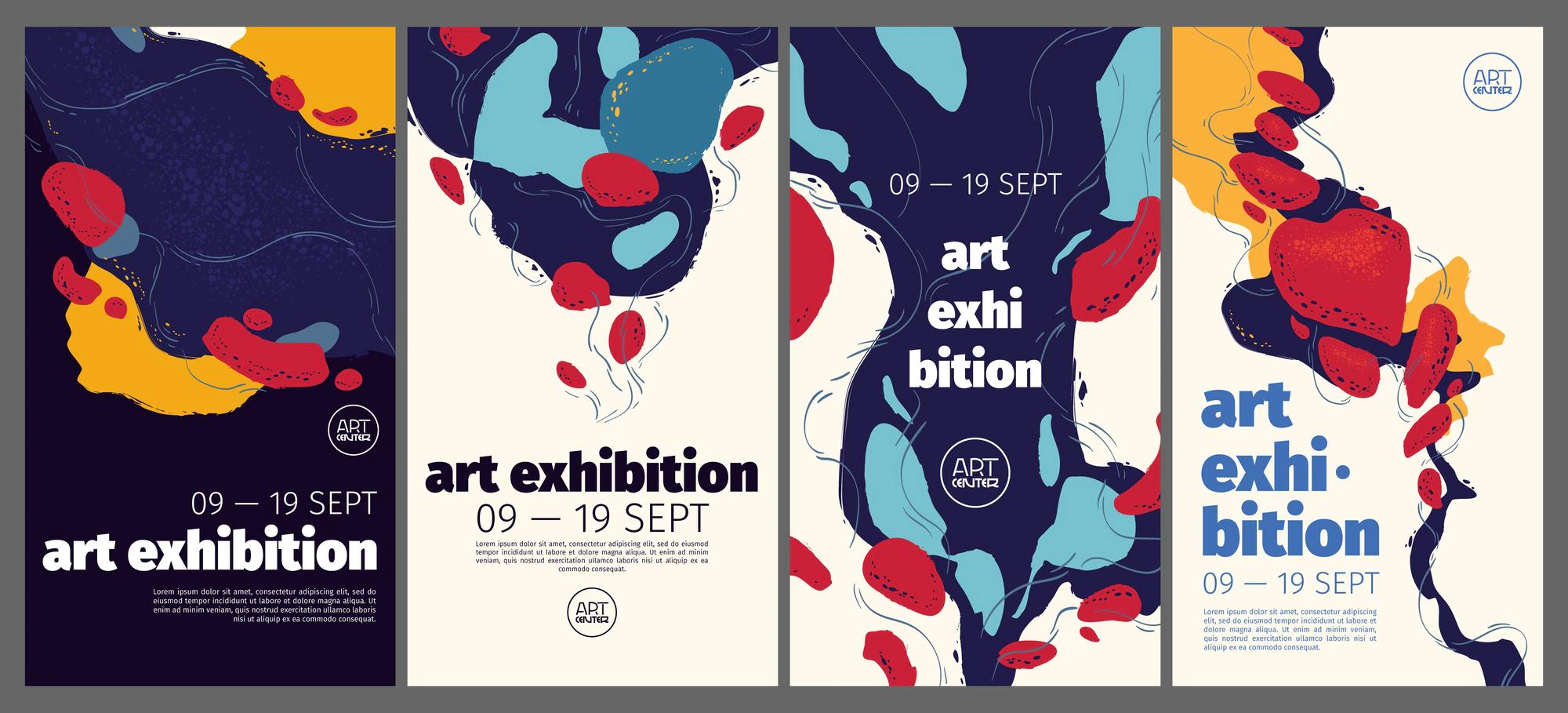 Art Exhibition Posters With Abstract Painting Design Vector Vertical Banners Invitation Flyers Museum Gallery With Trendy Creative Background With Colorful Paint Blobs Hand Drawn Shapes 107791 10853
