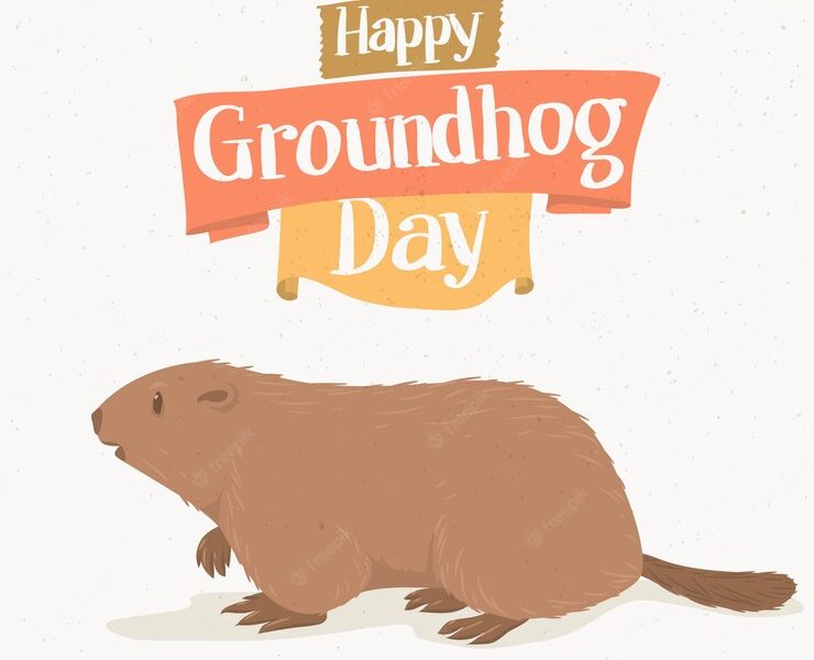 Background with groundhog day illustration Free Vector