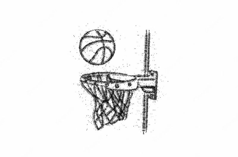 Basketball basket shot, hoop, game, particle line art vector illustration. Free Vector