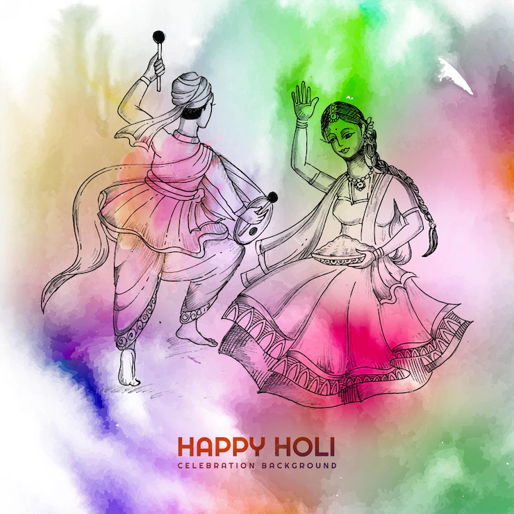 Beautiful Couple Playing Festival Colors Happy Holi Colorful Background 1035 22404