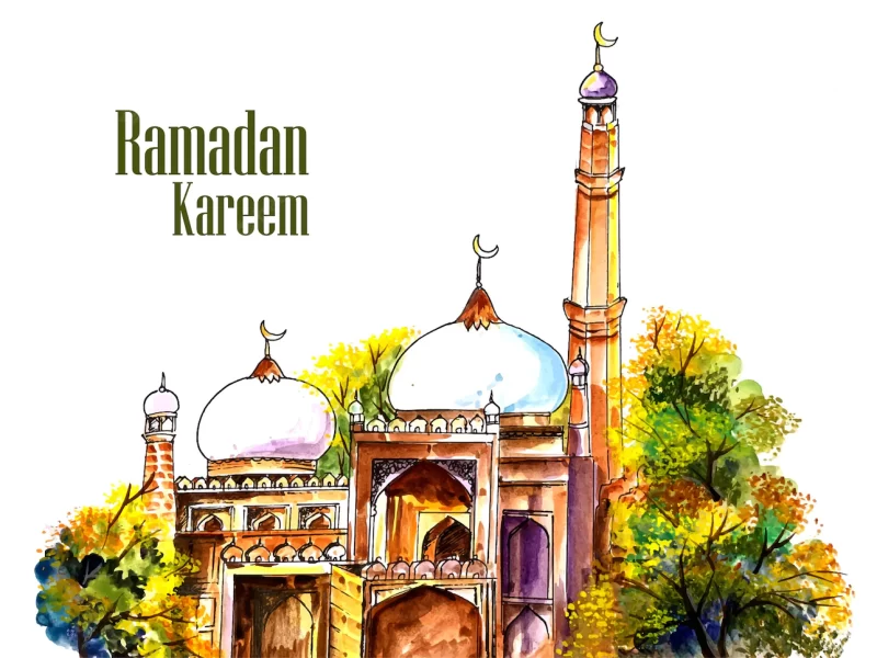 Beautiful mosque panting ramadan kareem background Free Vector