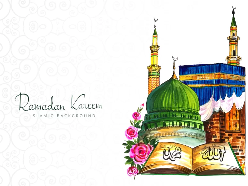 Beautiful ramadan kareem greeting card background Free Vector