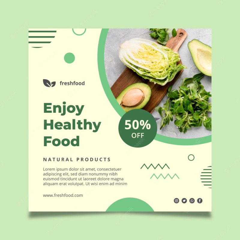 Bio and healthy food squared flyer template Free Vector
