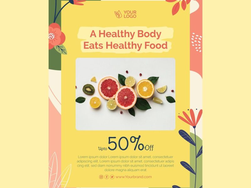 Bio and healthy food vertical flyer Free Vector