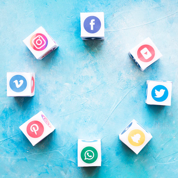 Blocks Social Media Icons Arranged Circular Shape Textured Background 23 2147841409