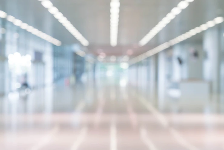 Blurred Abstract Background Interior View Looking Out Toward Empty Office Lobby Entrance Doors Glass Curtain Wall With Frame 1339 6352