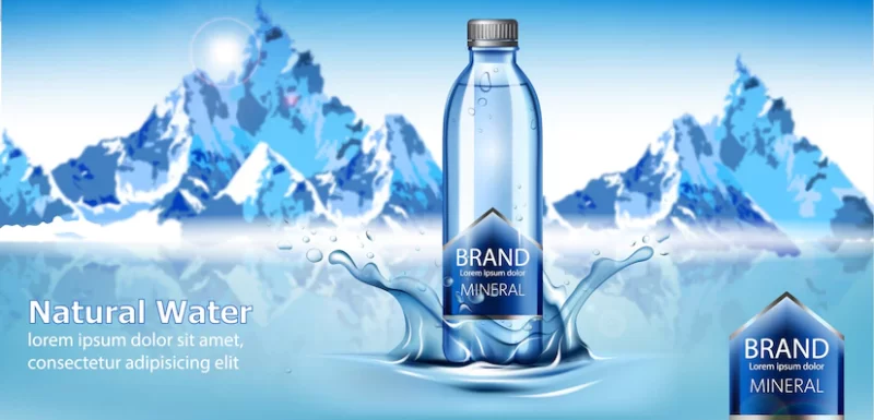 Bottle of mineral natural water with place for text in center of a water splash Free Vector