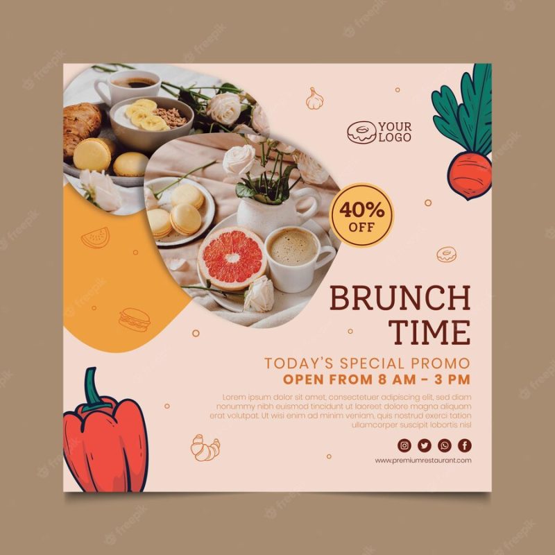 Brunch squared flyer template Free Vector