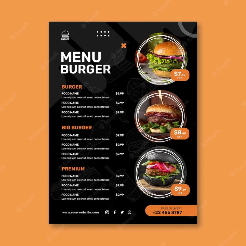 Burgers restaurant menu template Free Vector