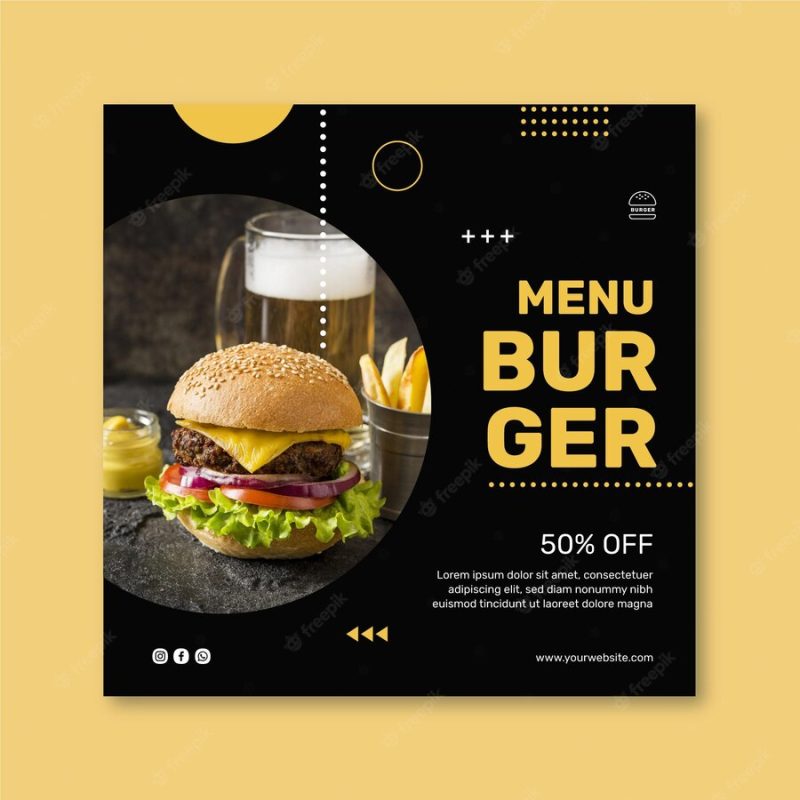 Burgers restaurant square flyer template Free Vector