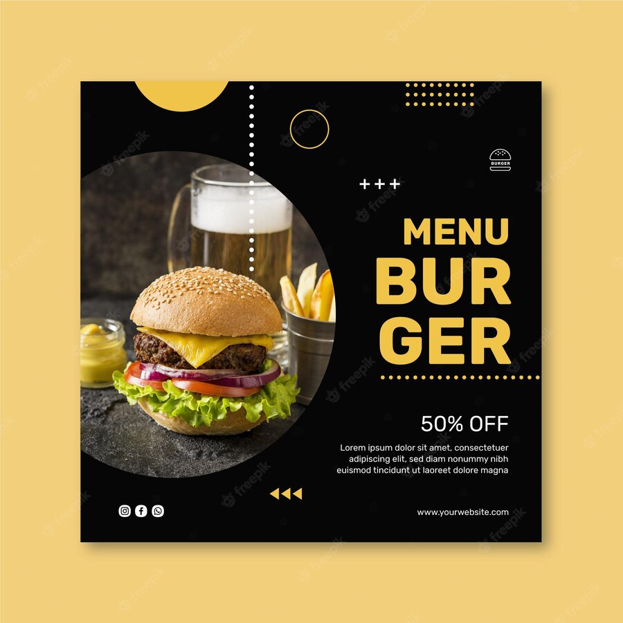 Burgers Restaurant Square Flyer Template 23 2148955631