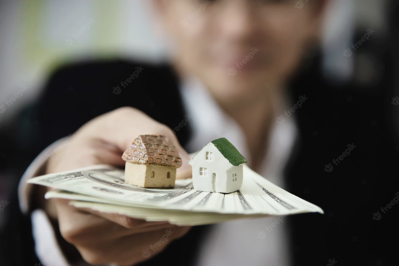 Business Man Show Money Bank Note Make Financial Plan Invite People Sell Buy House Car Monetary Properties Loan Credit Insurance Concept 1150 13576