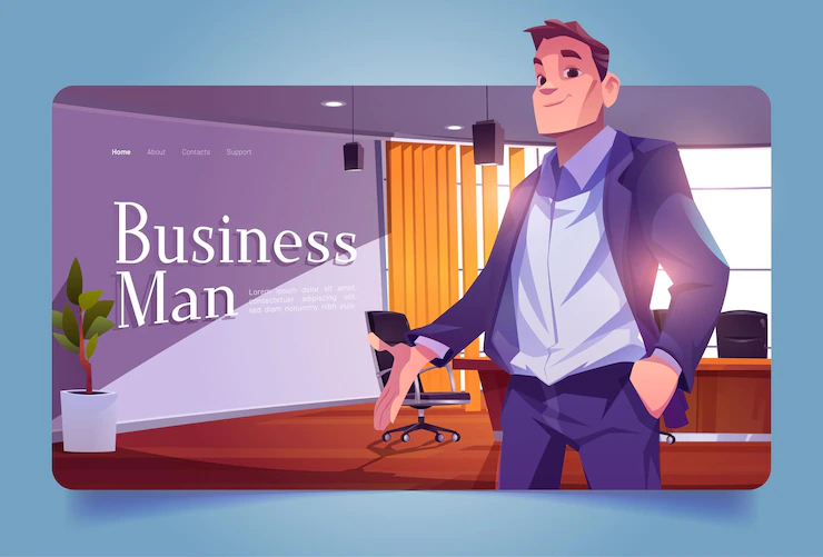 Businessman banner with leader in conference room Free Vector