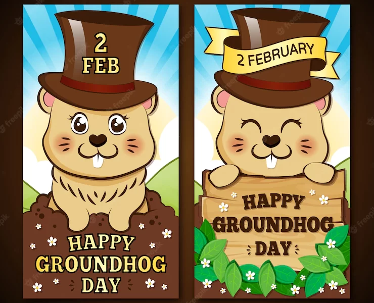 Cartoon groundhog banners Free Vector