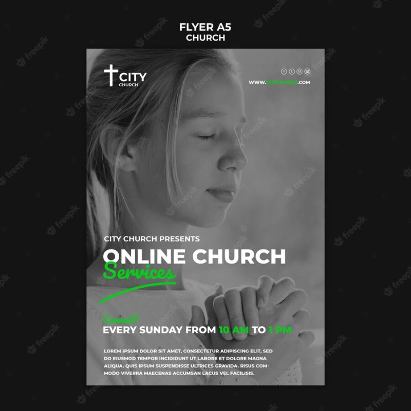 Church flyer with online services Free Psd