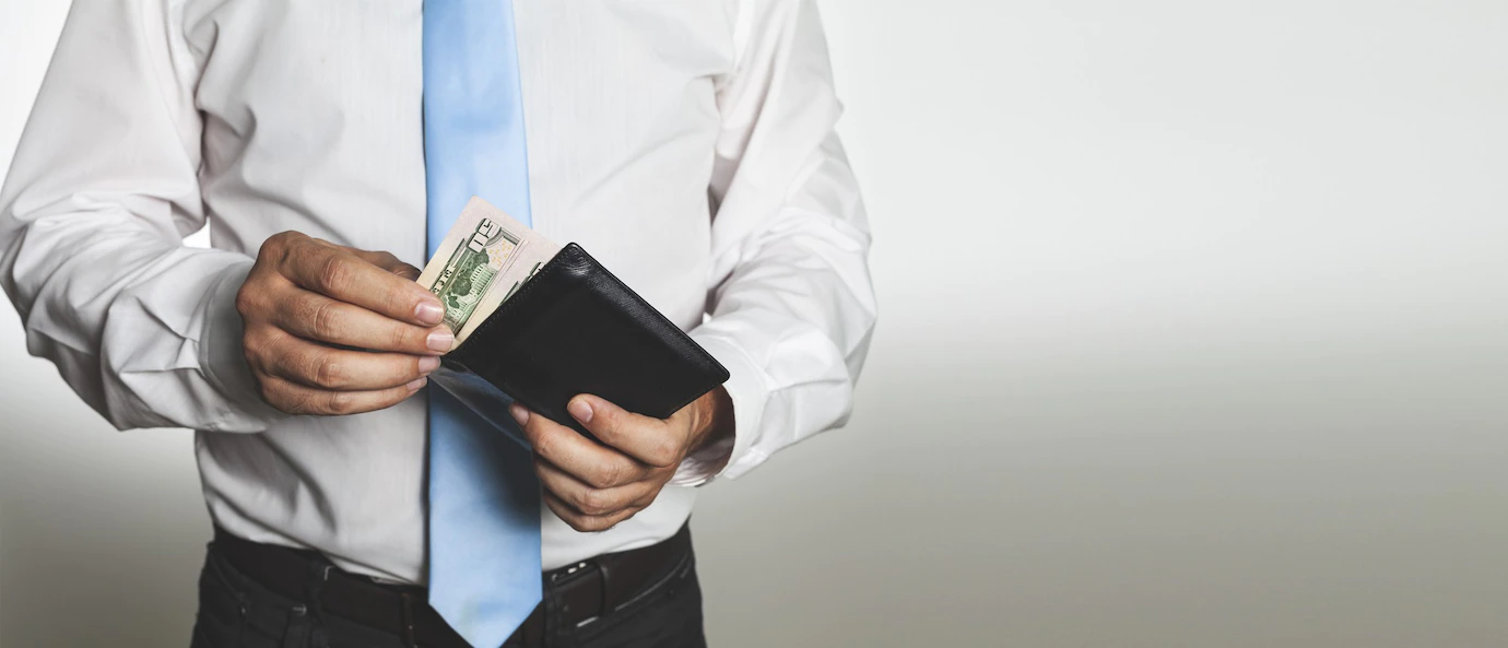 Closeup Shot Male Hands Holding Open Leather Wallet With Money Concept Finance Success 181624 47809