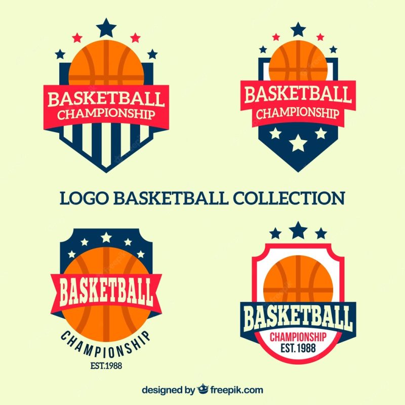 Collection of basketball logos in flat design Free Vector