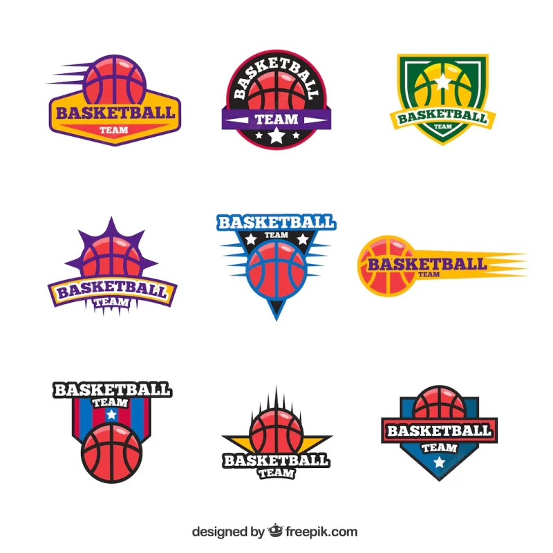Collection of colored basketball logos Free Vector