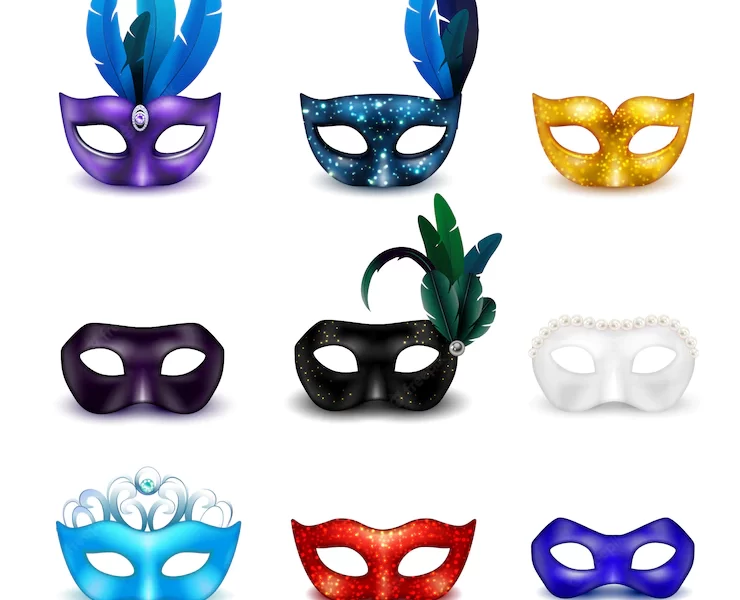 Colored isolated masquerade mask realistic icon set Free Vector