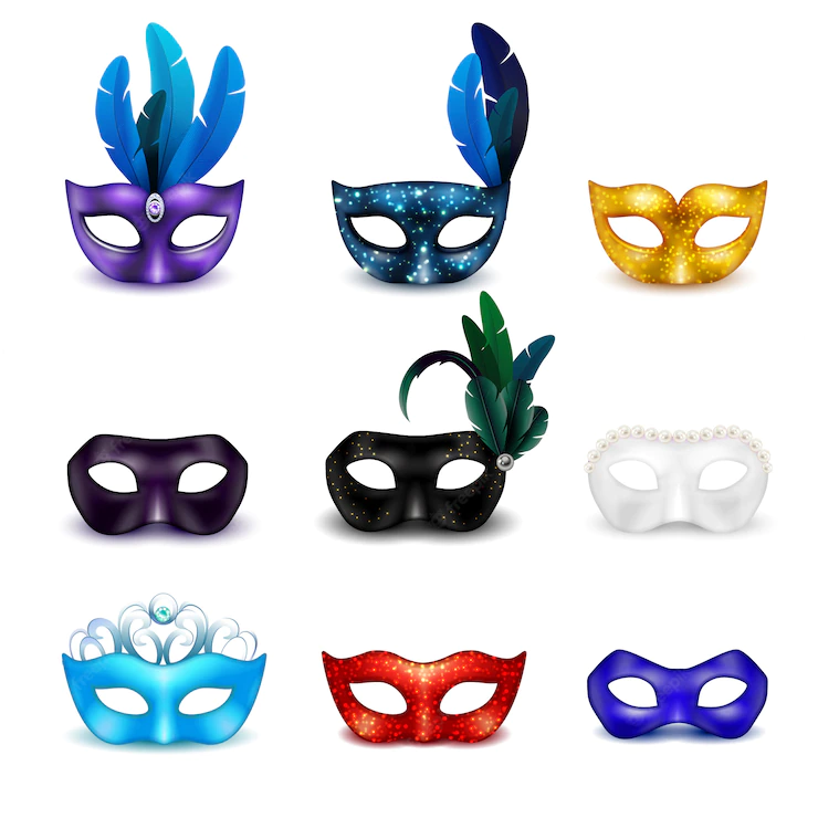 Colored Isolated Masquerade Mask Realistic Icon Set 1284 19217