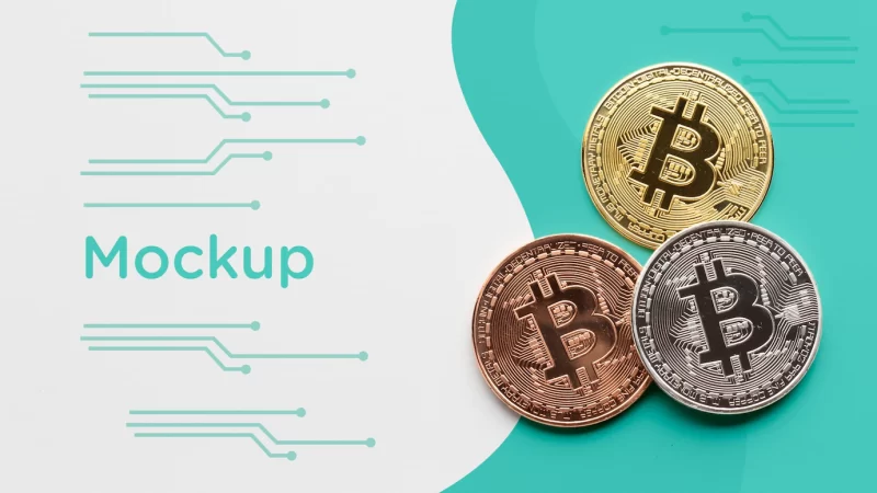 Colorful cryptocurrency with mock-up Free Psd