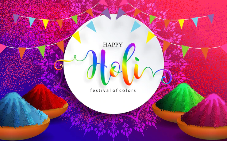 Colorful Gulaal Powder Color Indian Festival Happy Holi Card With Gold Patterned Crystals Paper Color 38689 1052