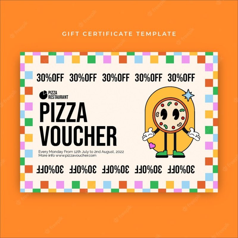 Colorful pizza voucher gift certificate Free Vector