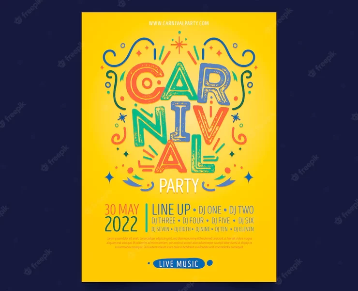 Colourful carnival poster hand drawn Free Vector