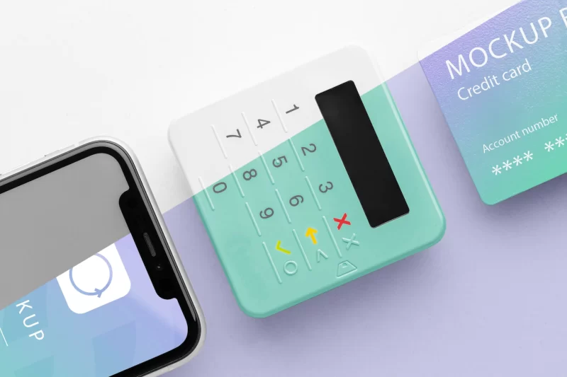 Composition with smart payment app mock-up Free Psd