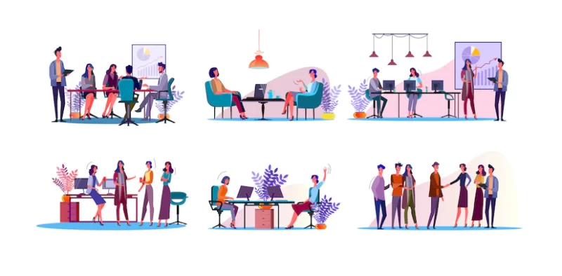 Corporate discussion illustration set Free Vector